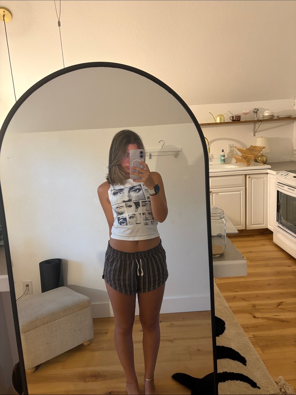 Graphic Eye-Print Crop Tank Top - White